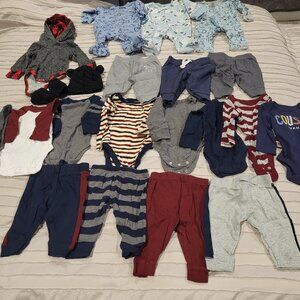 0-3 Month Baby Boy Bundle Long Sleeve Onesies Pajamas Pants Hoodie Hat Gloves